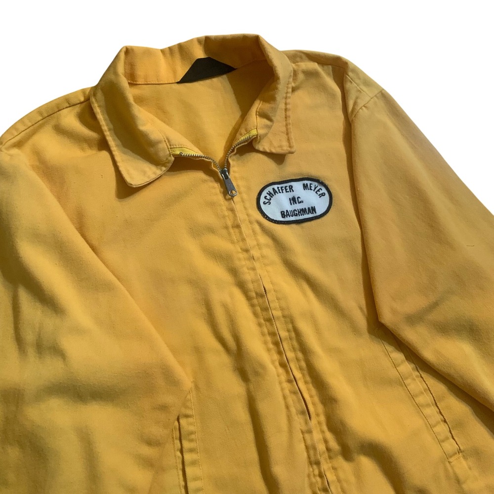 VTG K-Brand Yellow Work Jacket Schaefer Meyer Patch XL Full Zip Twill Utility